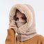 Beige plush hooded hat with scarf for women