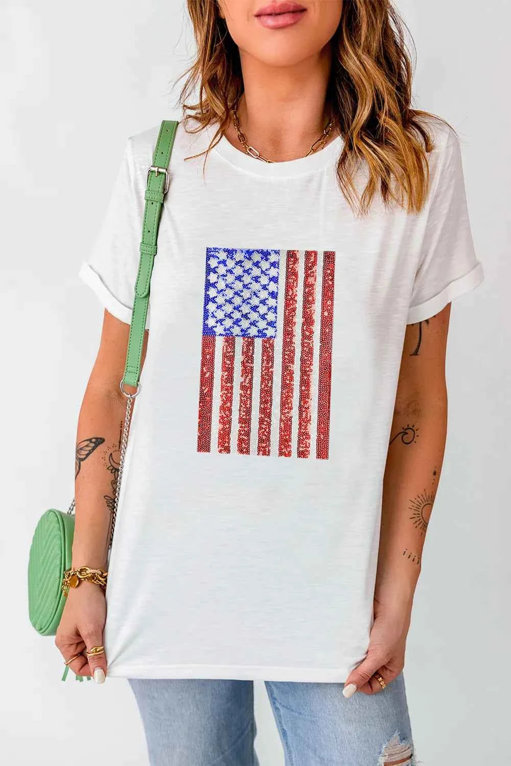Sparkle Sequin American Flag T-Shirt 副图