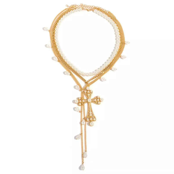 Cross pendant pearl necklace three-piece set — additional view 9