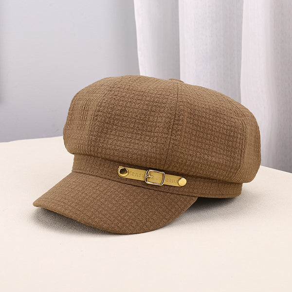 Coffee pleated octagonal newsboy cap for women