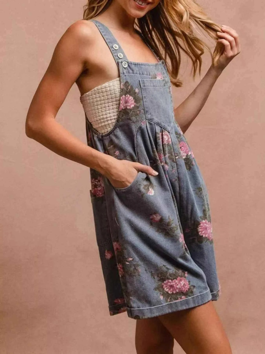 Floral print denim overalls — additional view 2