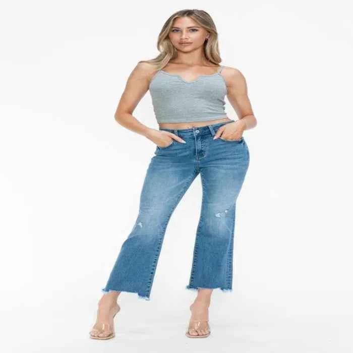 Distressed cropped denim jeans — primary view