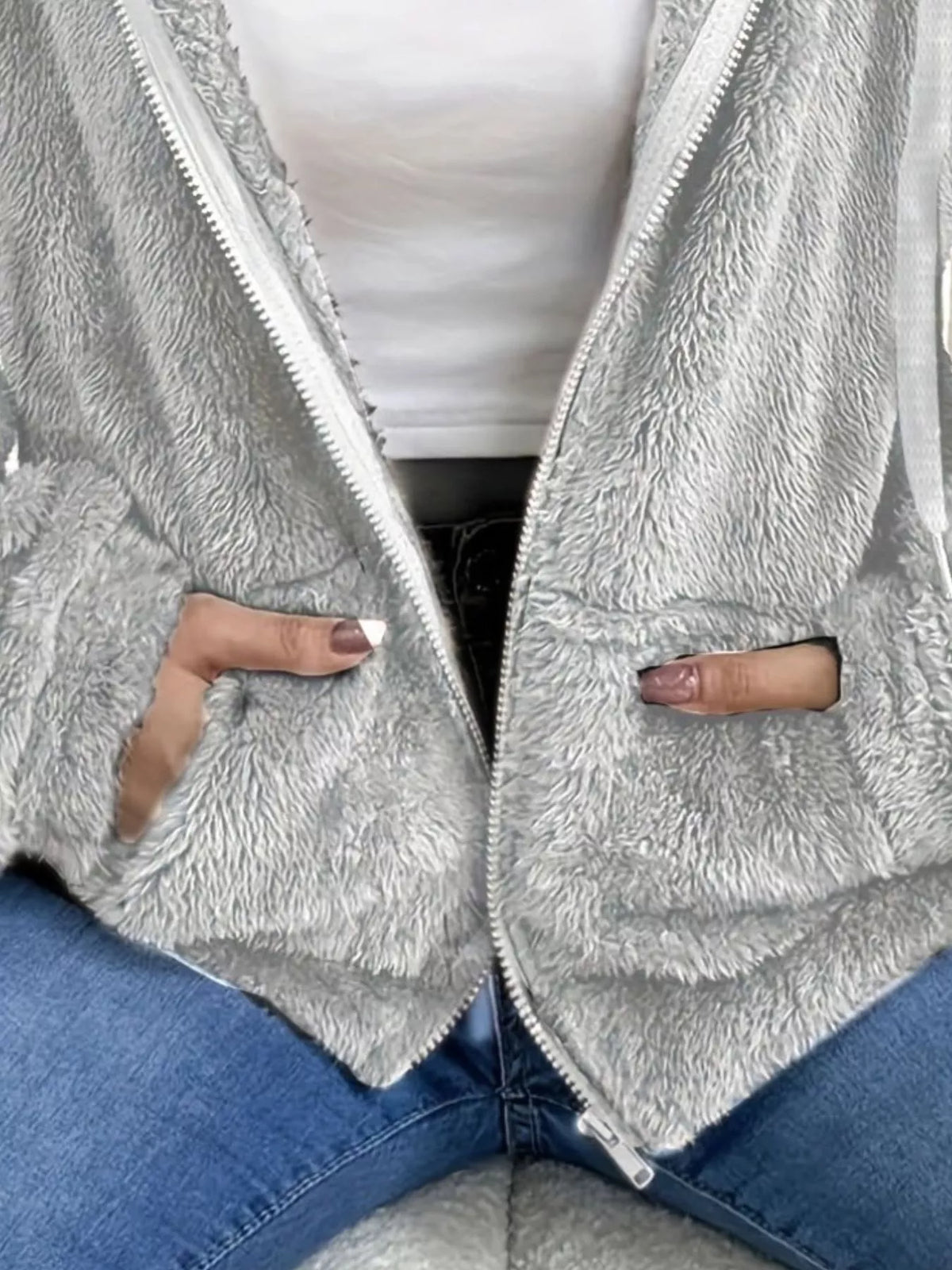 Drawstring Fleece Zip-Up Outerwear, product view 12