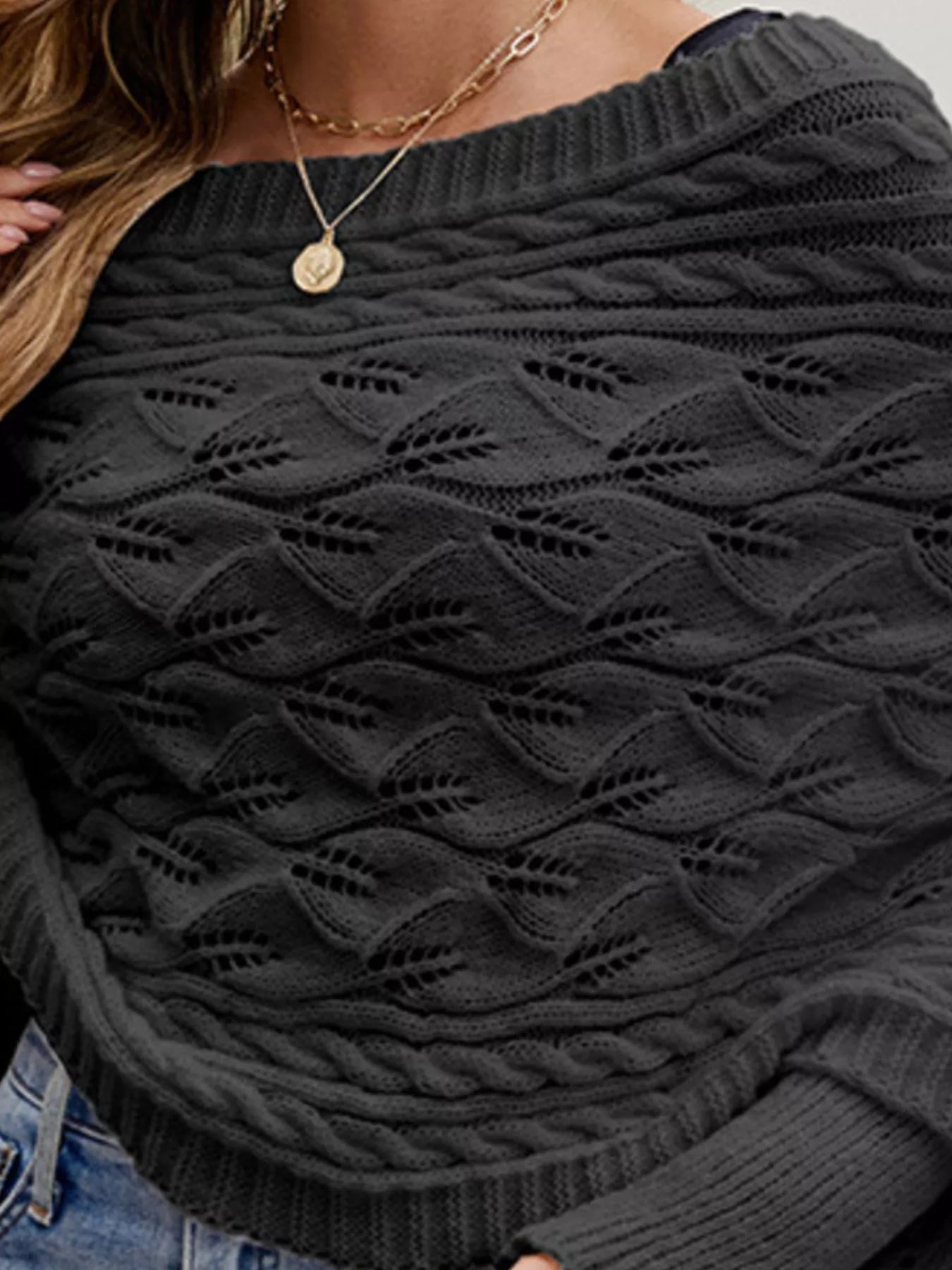 Cable Knit Batwing Sleeve Sweater view 3