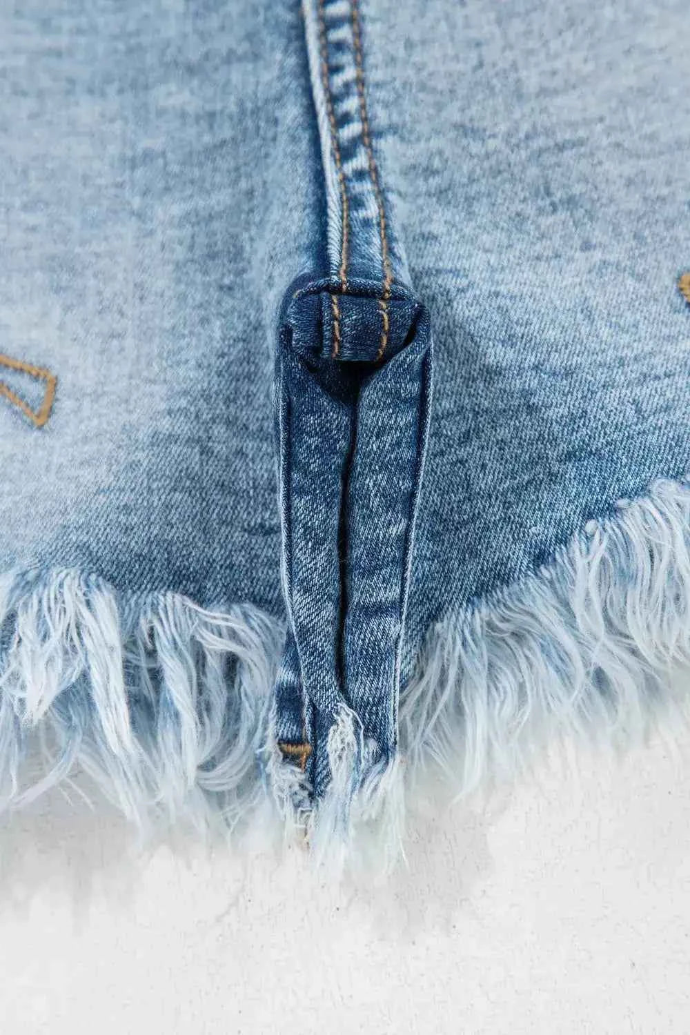 Western embroidered studded denim shorts — additional view 8