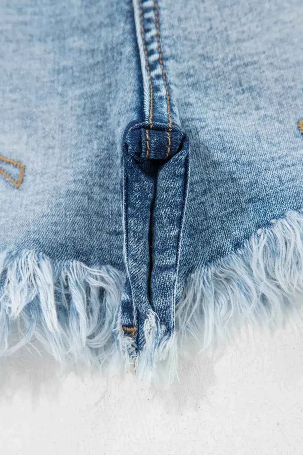 Western embroidered studded denim shorts — additional view 8