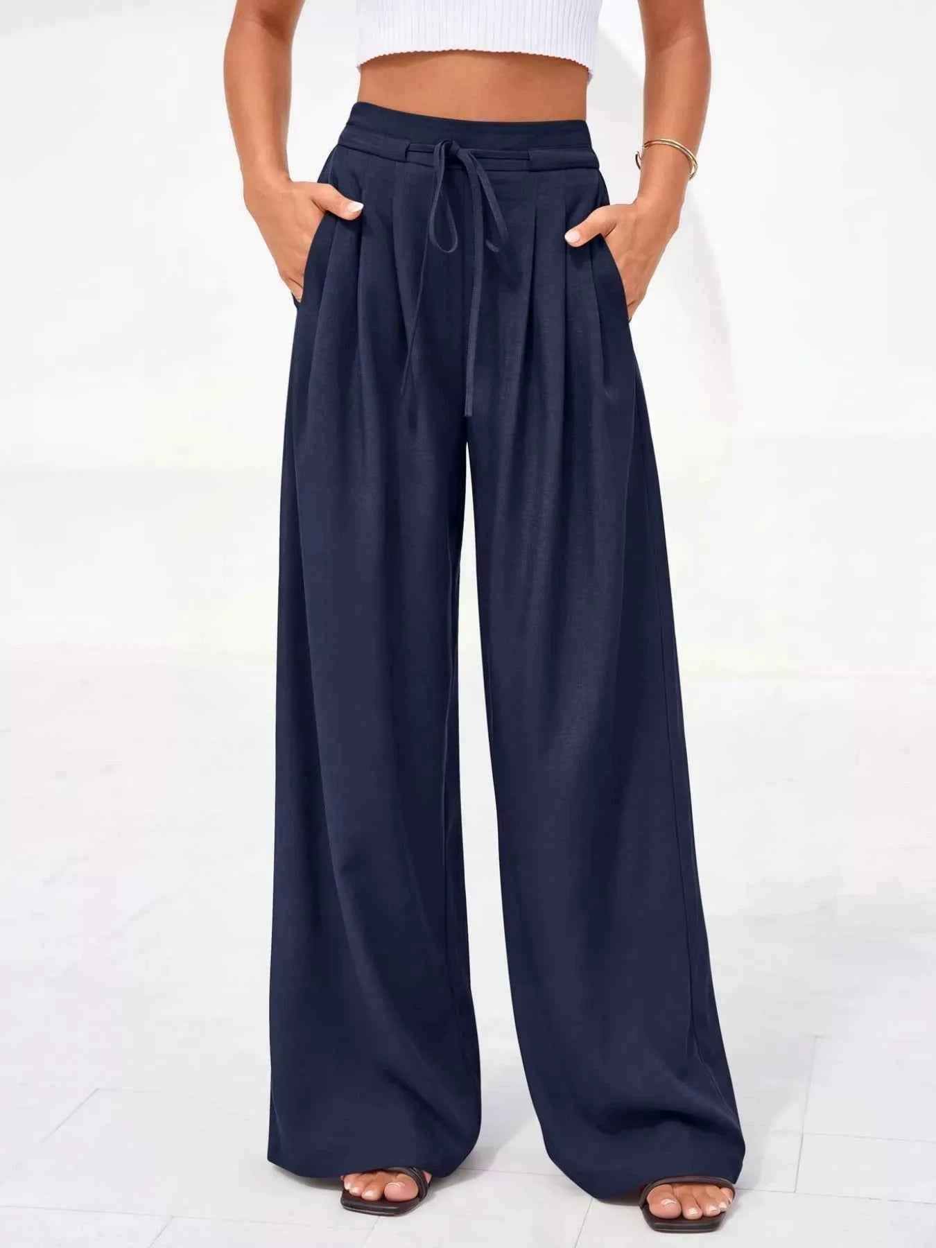 Full Size Plus Size High-Waisted Wide-Leg Pants for Effortless Style-Bottom-Splashis-Splashis