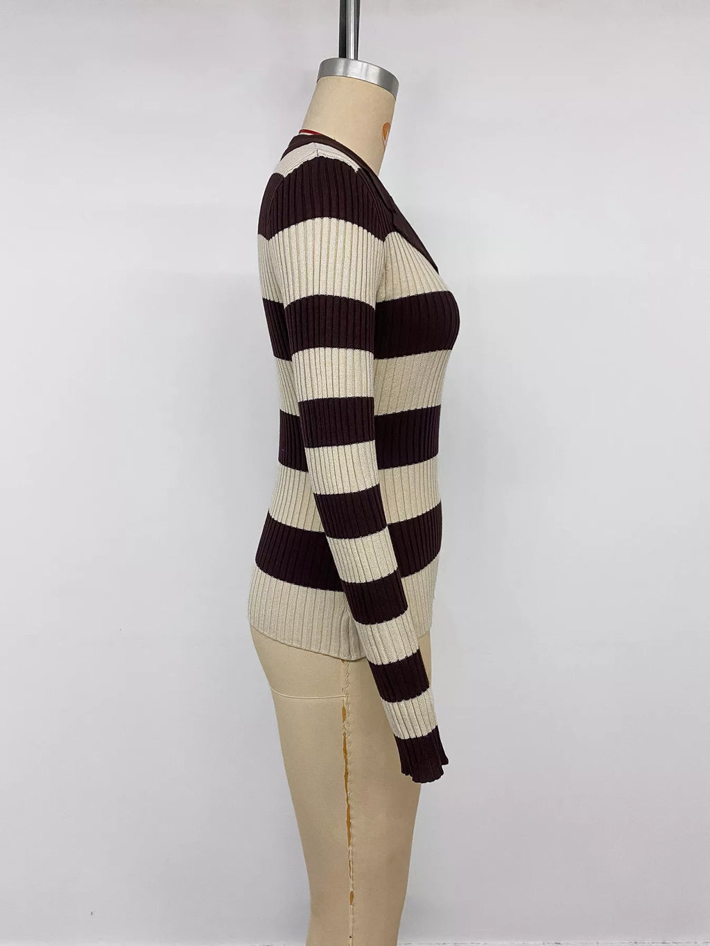 Striped Ribbed Knit Long Sleeve Sweater view 12