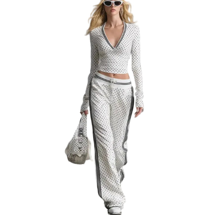 Women's V-Neck Polka Dot Top and Pants Set product image