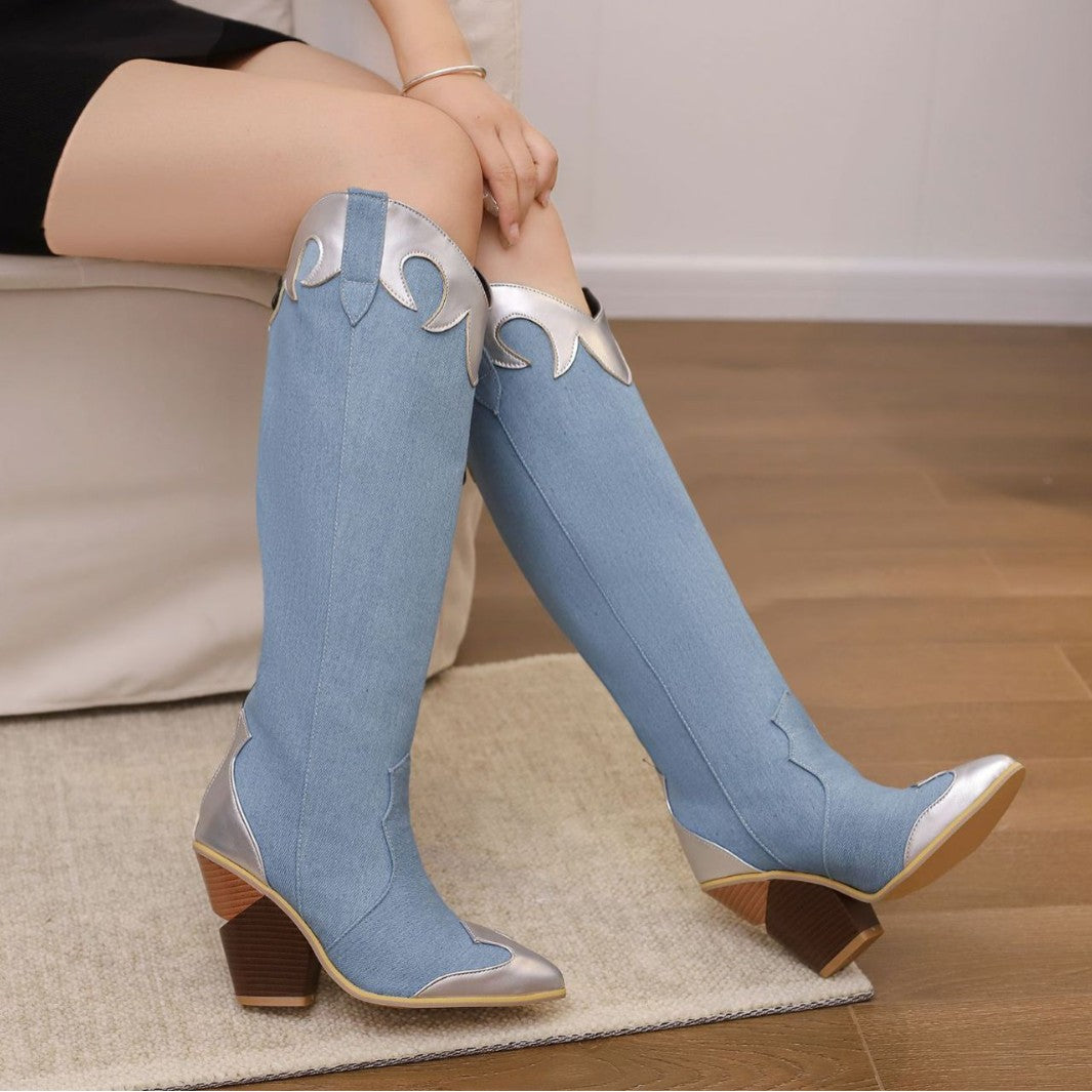 Patchwork Leather Knee-High Boots — product image