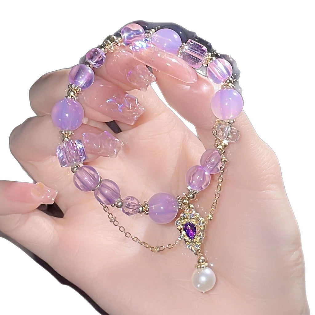 Crystal beaded bracelet on stretch cord worn on wrist - view 3