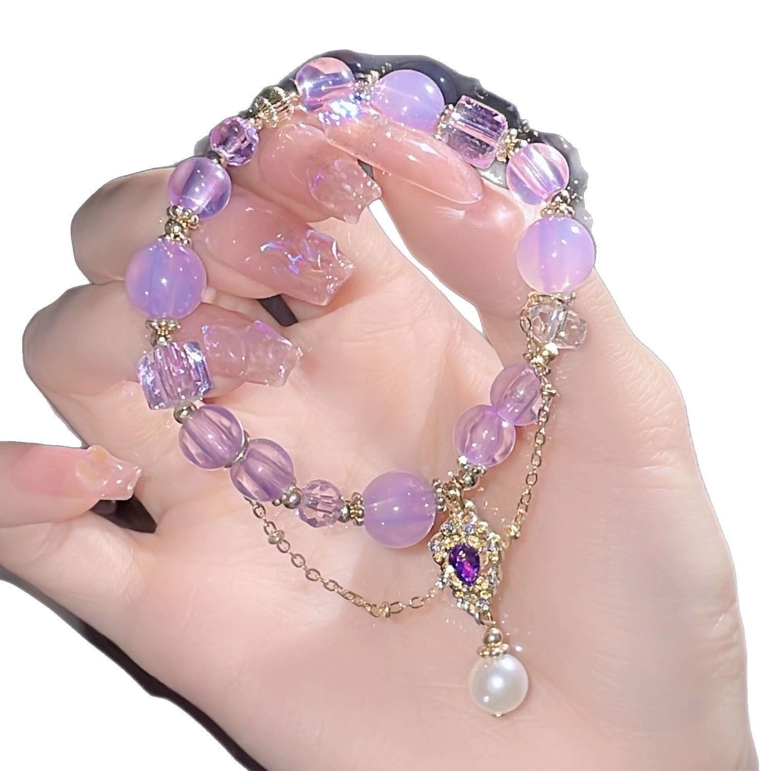 Crystal beaded bracelet on stretch cord worn on wrist - view 3
