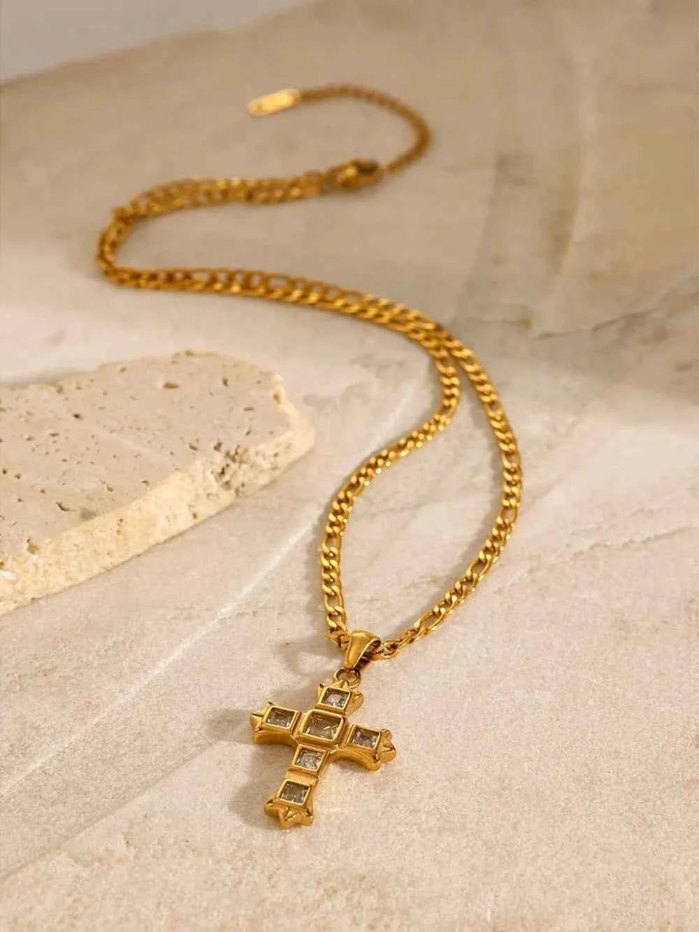 Cross Pendant Necklace Stainless Steel Zircon-Necklaces-Splashis-Splashis