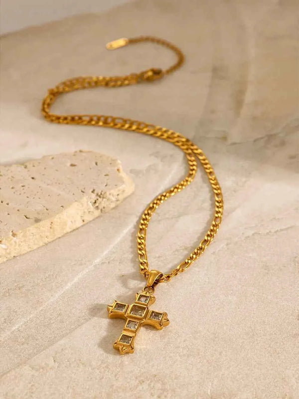 Cross Pendant Necklace Stainless Steel Zircon-Necklaces-Splashis-Splashis