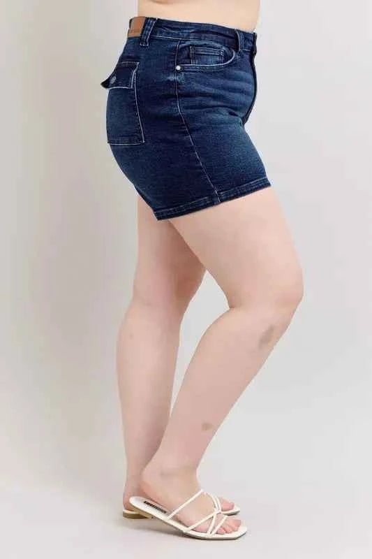 High Rise Back Flap Pocket Denim Shorts-Denim Shorts-Splashis-Splashis