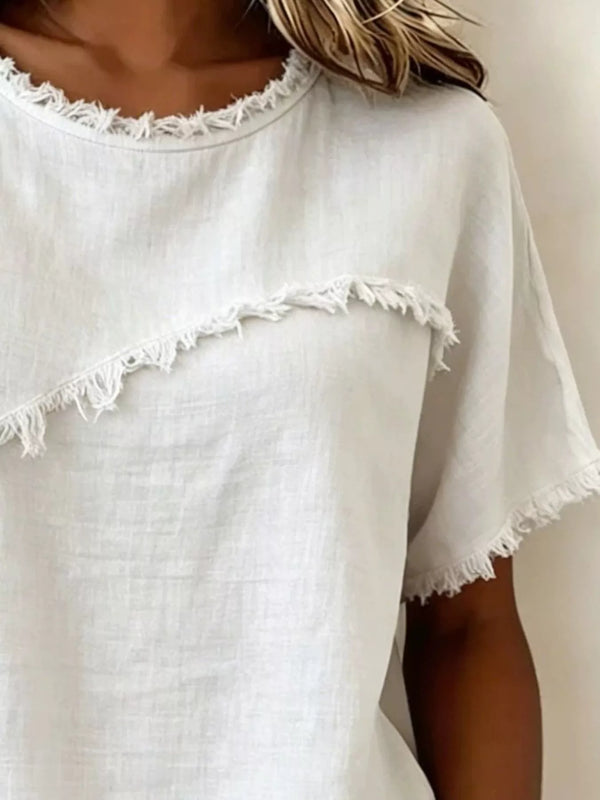 Full Size Frayed Hem Short Sleeve Top Plus Size view 14