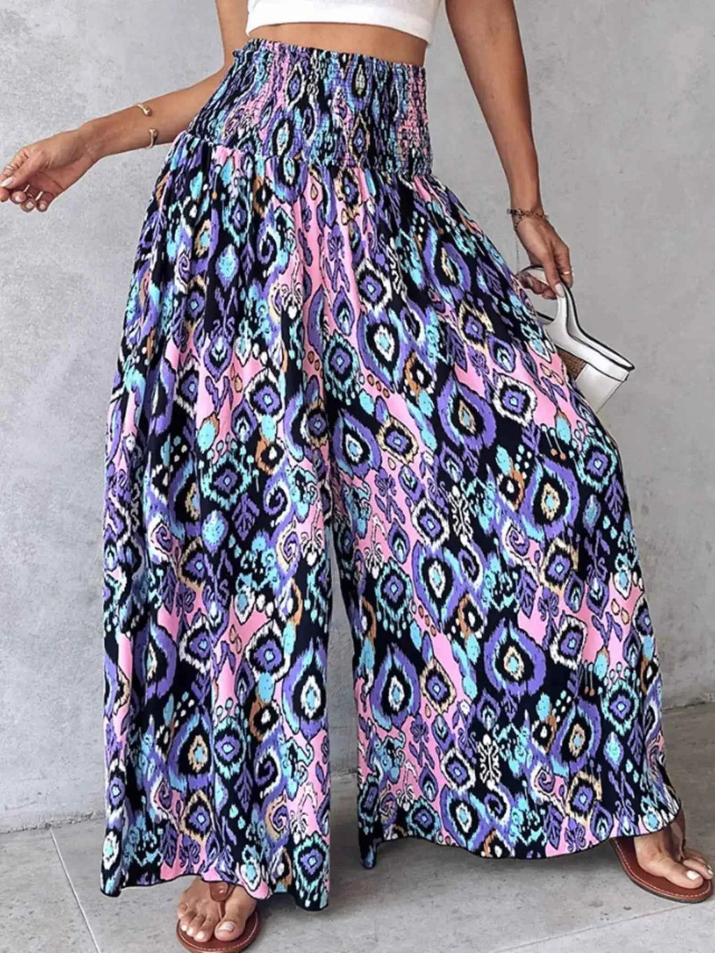 Printed Wide-Leg Pants for Effortless Style and Comfort-Bottom-Splashis-Splashis