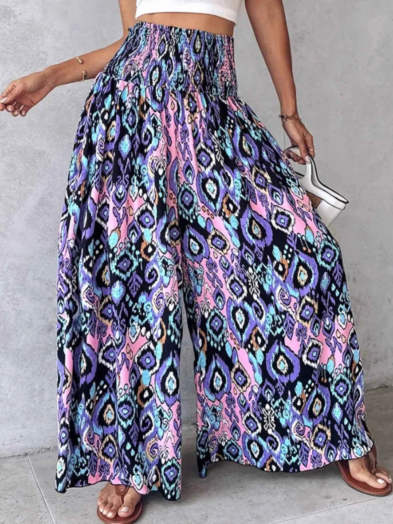 Printed Wide-Leg Pants for Effortless Style and Comfort-Bottom-Splashis-Splashis