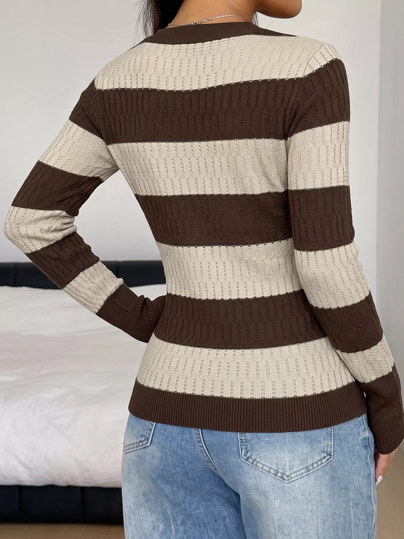 Striped V-Neck Knit Top view 5