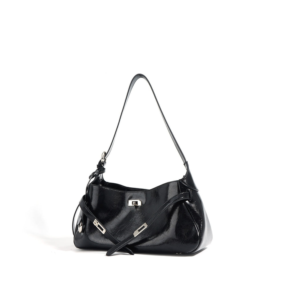Genuine Leather Lock Crossbody Bag for Women, front product view