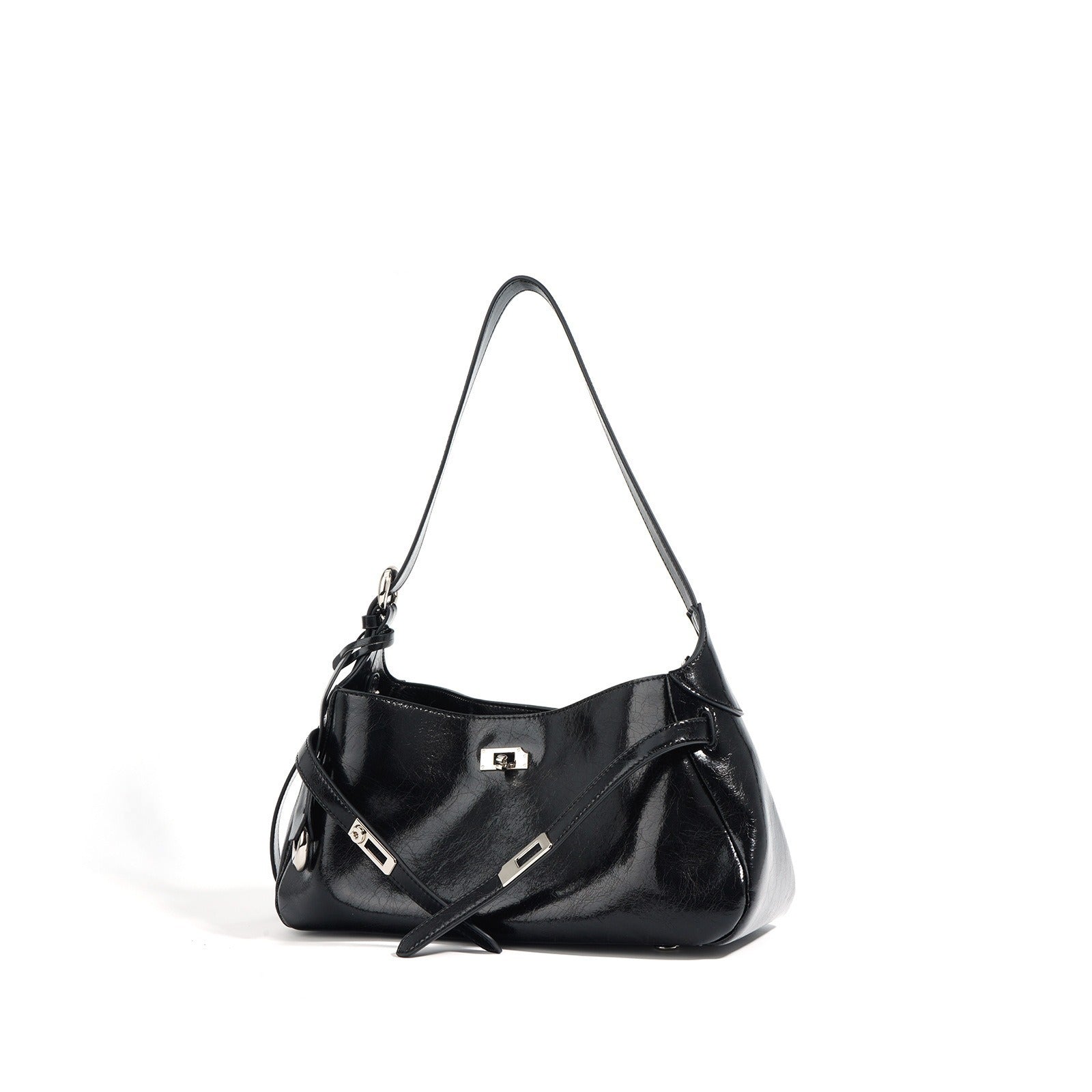 Genuine Leather Lock Crossbody Bag for Women, front product view