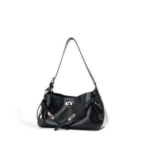 Black genuine leather lock crossbody bag