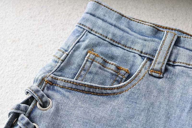 Women’s Blue Bow Detail Denim Shorts, front product view