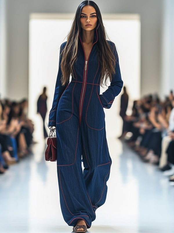 V-Neck Flap-Pocket Slim Jumpsuit – view 3