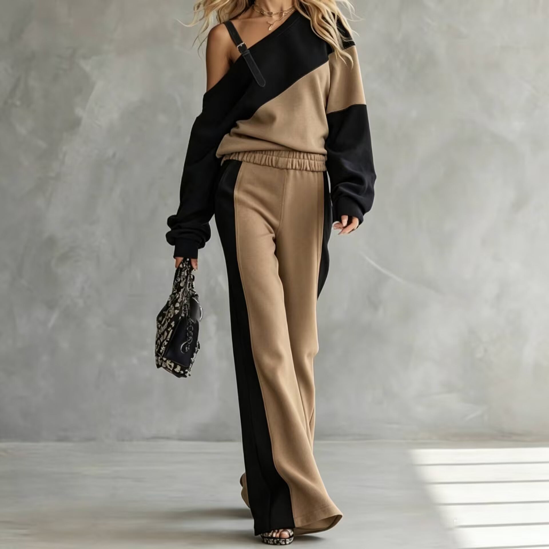 Color-Block Sweatshirt & Wide-Leg Pants Set — product image 12