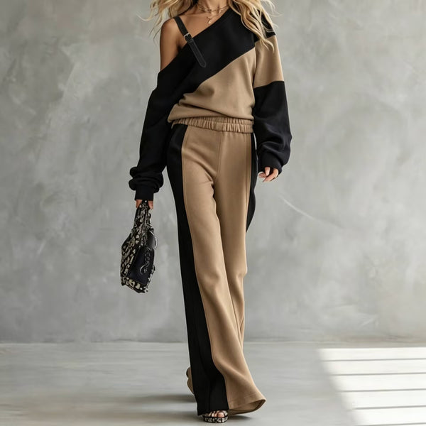 Color-Block Sweatshirt & Wide-Leg Pants Set — product image 12