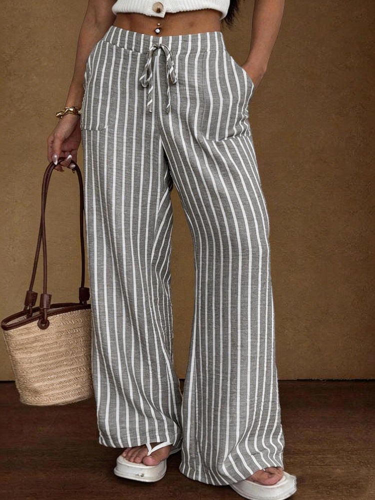 Striped lace-up wide-leg trousers product image
