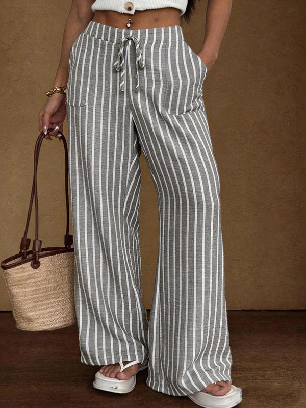 Striped lace-up wide-leg trousers product image