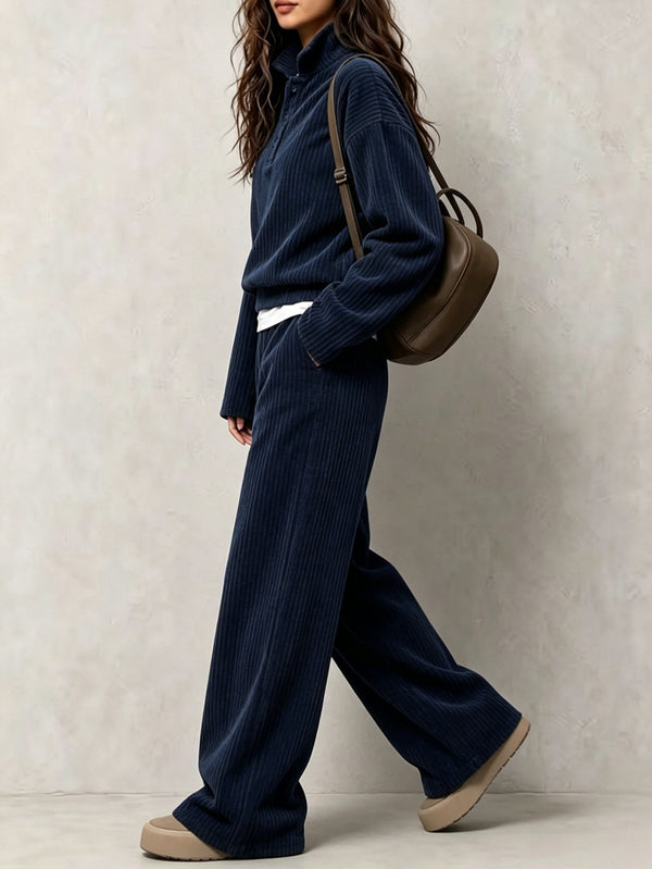 Corduroy top and wide-leg pants set for women, image 4