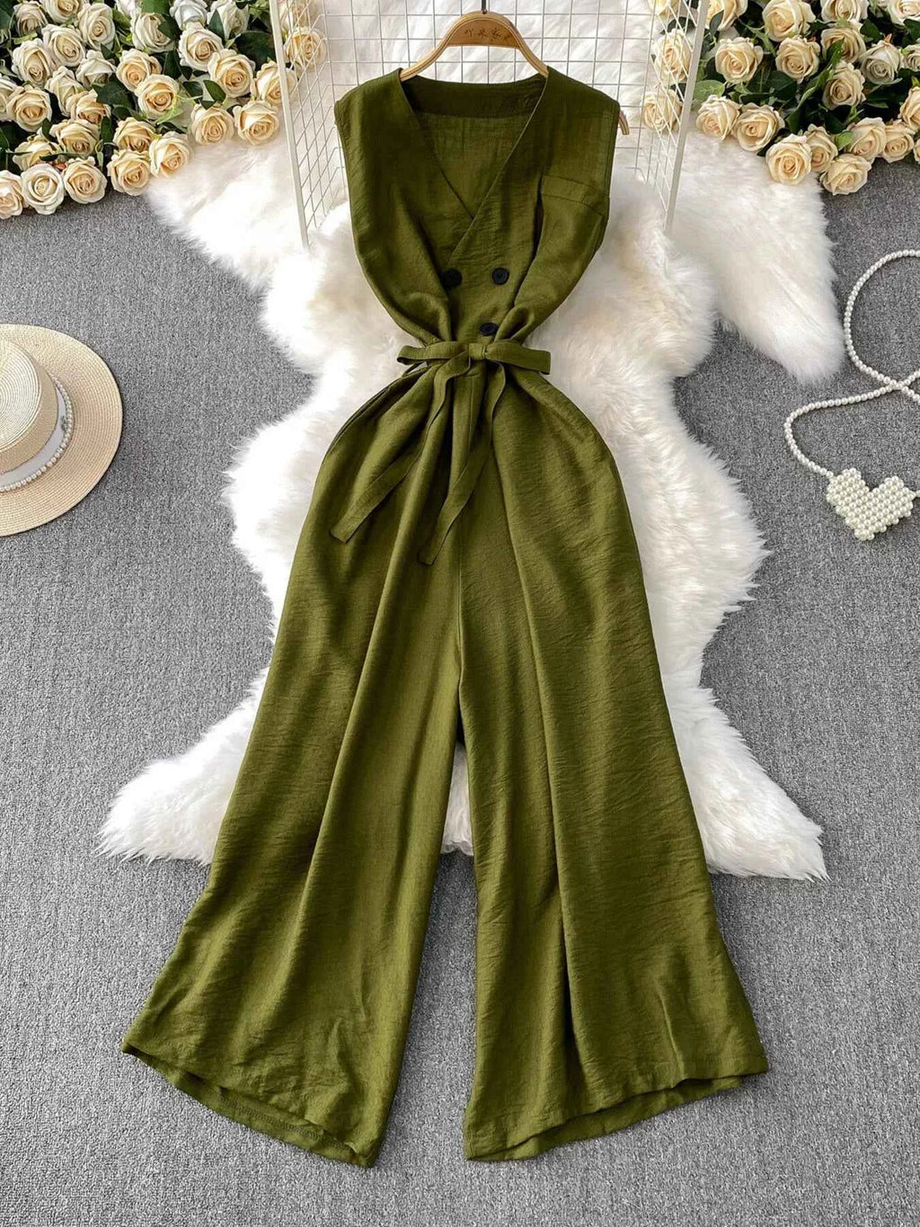Elegant Sleeveless Jumpsuit-Jumpsuit-Splashis-Color:Green-Size:One Size-Splashis