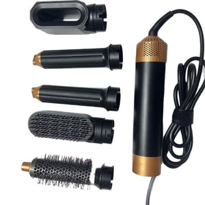 Black 5-in-1 hot air hair dryer and curling iron set