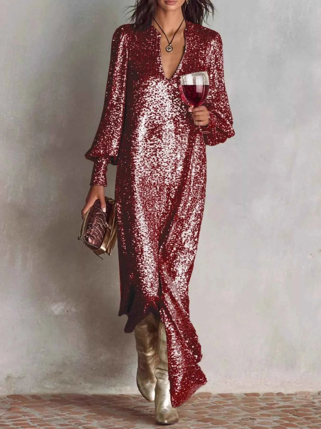Sequin maxi dress with lantern sleeves — additional view 9