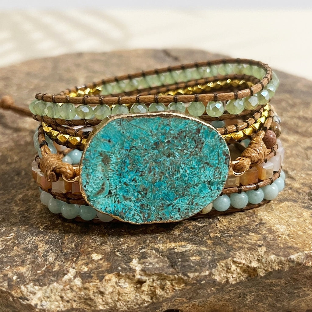 Product detail photo of Natural Ocean Stone Wrap Bracelet, natural ocean stone wrap bracelet
