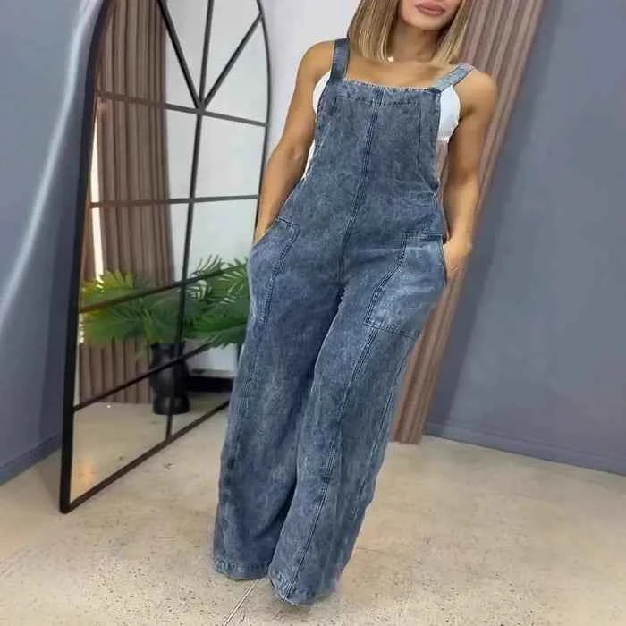 Plus size denim overalls — primary view