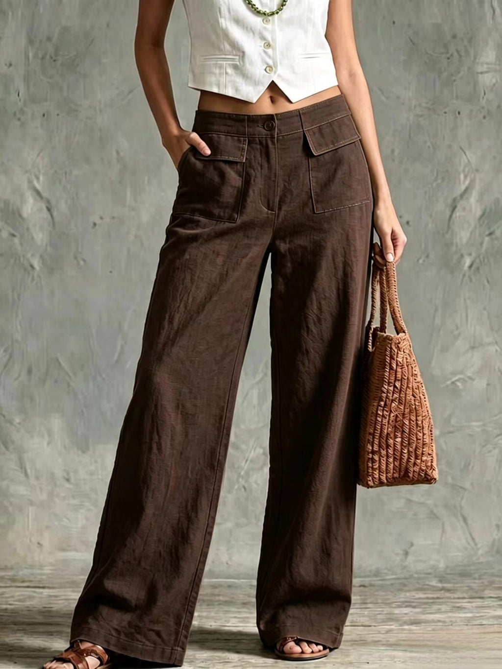 Solid-color elastic-waist casual pants product image