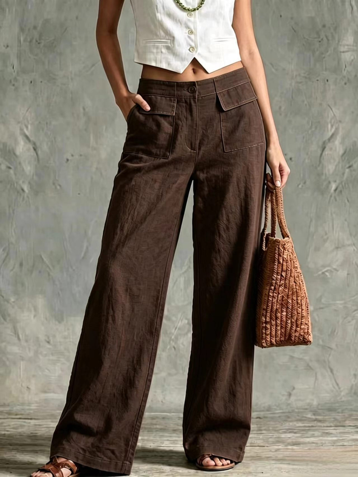 Solid-color elastic-waist casual pants product image