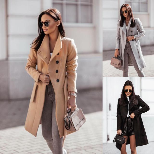 Women's Lapel Tie-Waist Trench-Style Coat product image