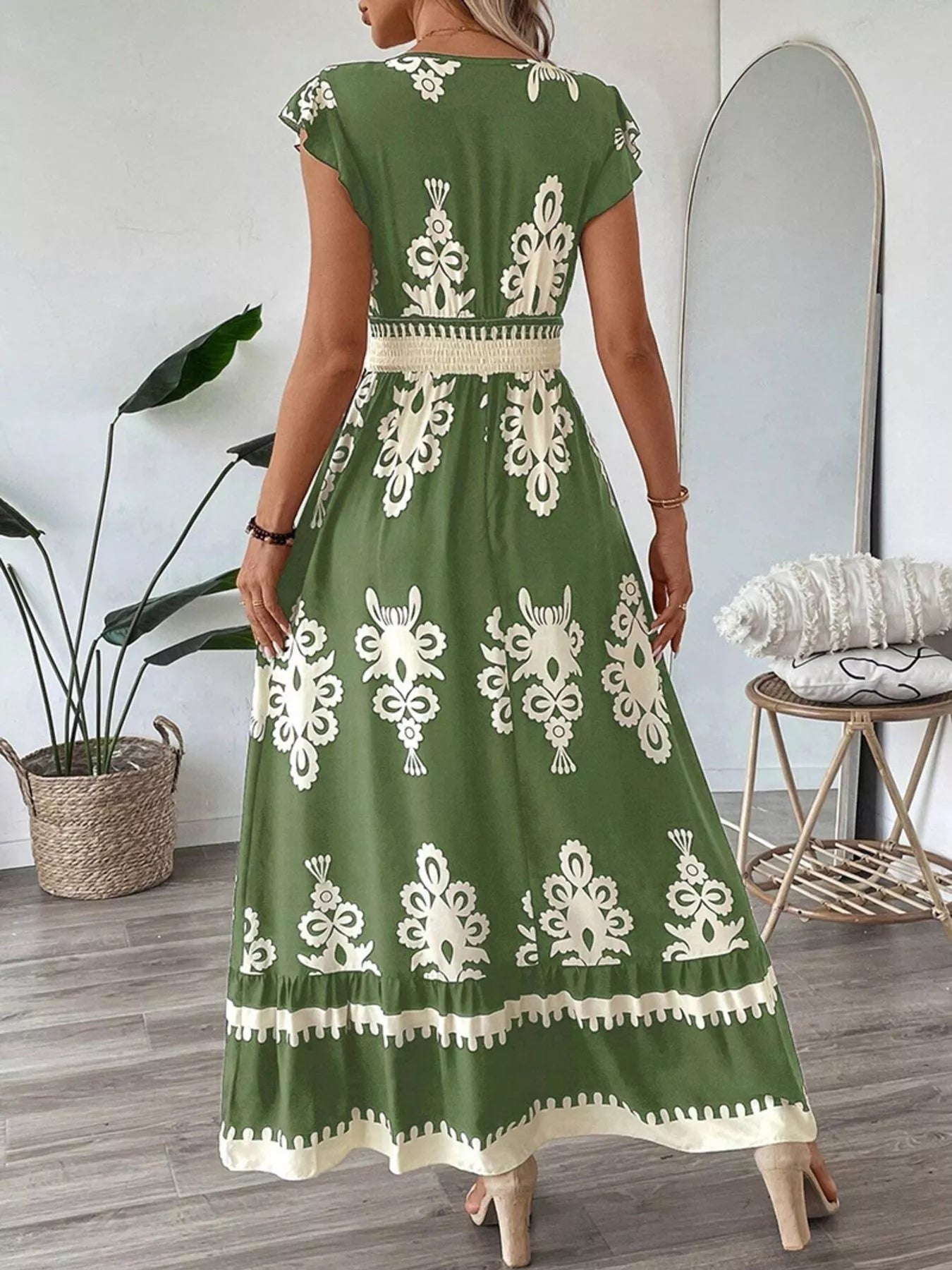 Ruffled Printed V-Neck Maxi Dress view 11