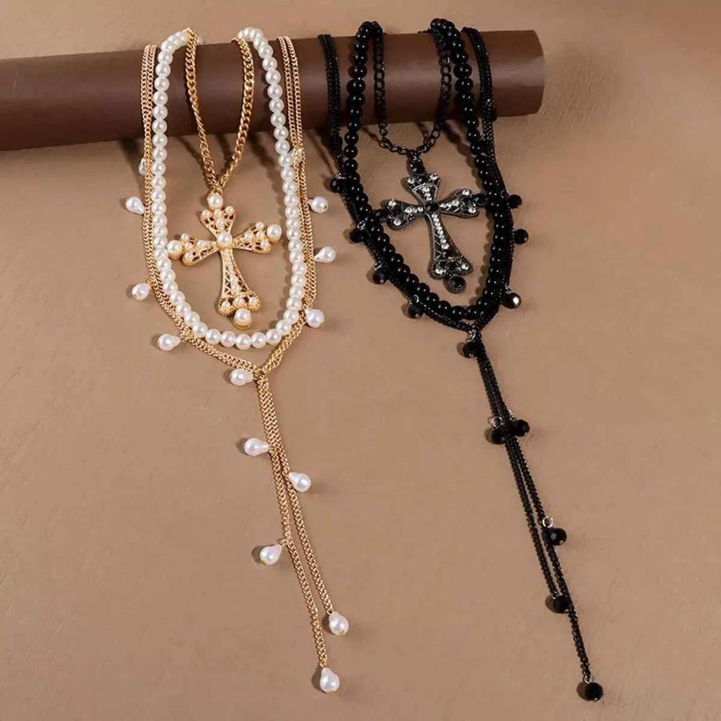 Cross pendant pearl necklace three-piece set — additional view 4