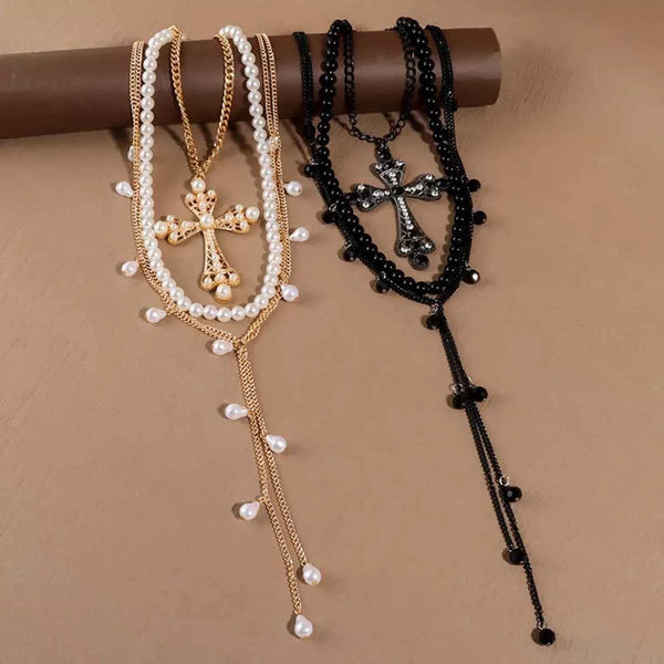 Cross pendant pearl necklace three-piece set — additional view 4