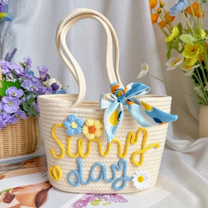 Blue Yellow handmade DIY straw tote bag kit