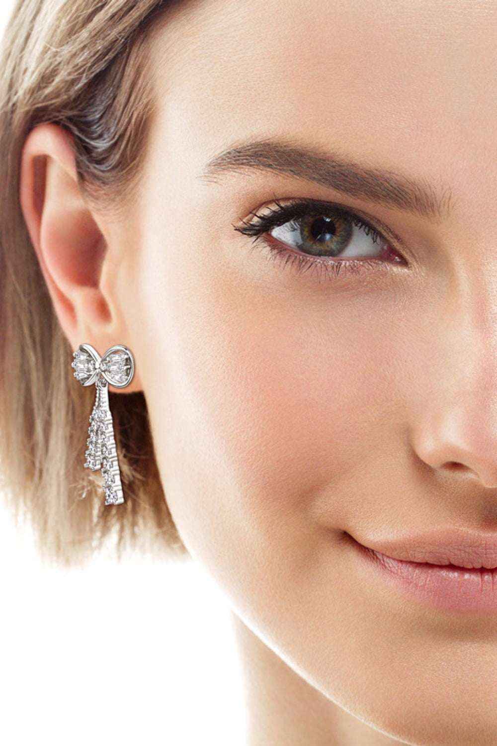 Bow Stud Earrings with Cubic Zirconia (Silver-Plated), product view 9