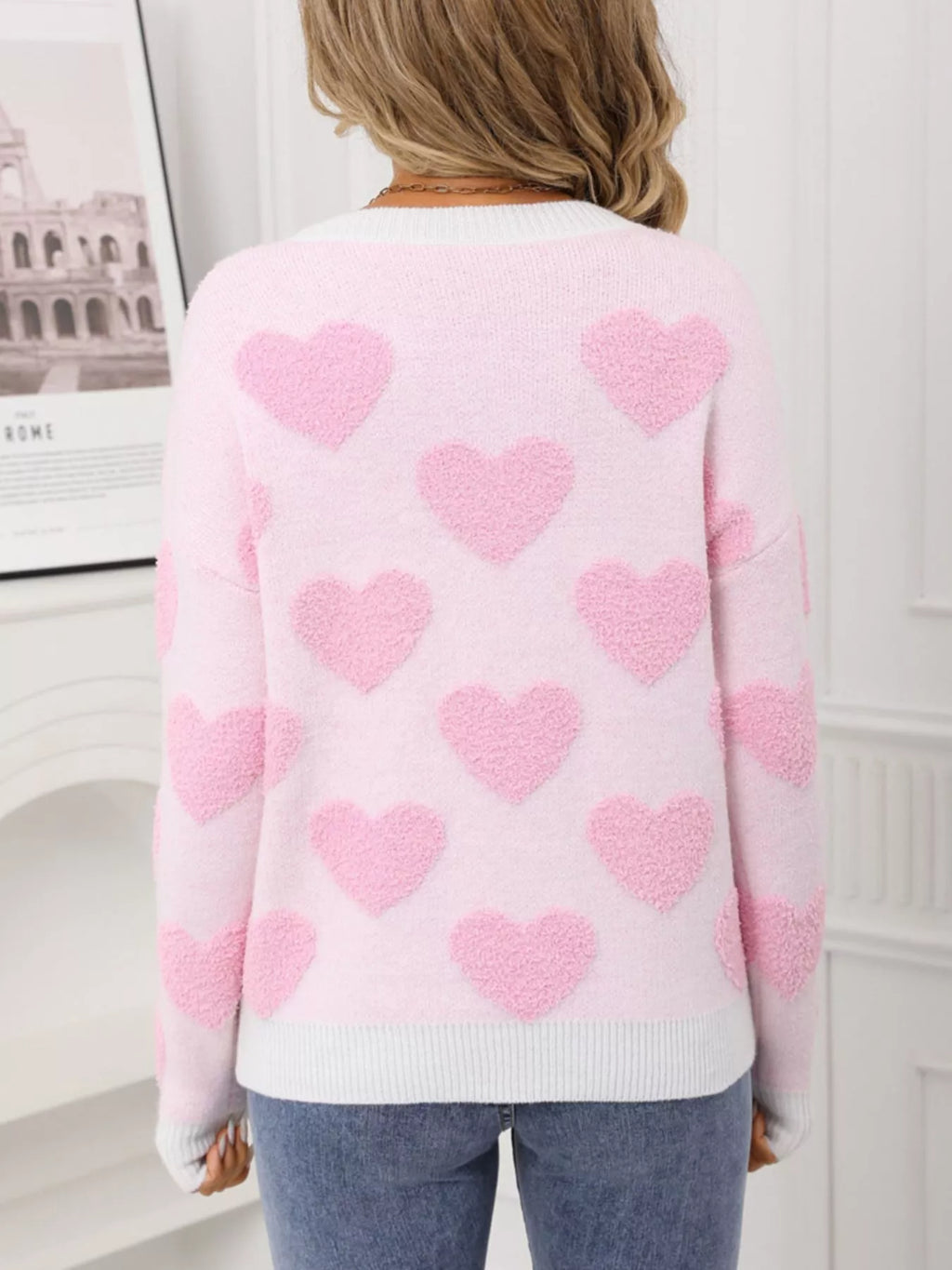 Valentine's Day Heart Pattern Round Neck Sweater view 6