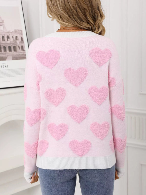 Valentine's Day Heart Pattern Round Neck Sweater view 6