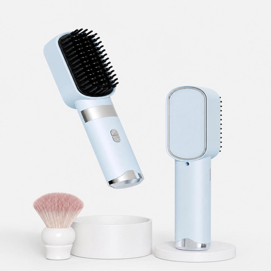 2-in-1 Cordless Ionic Straightening Brush, shown in a clear product image