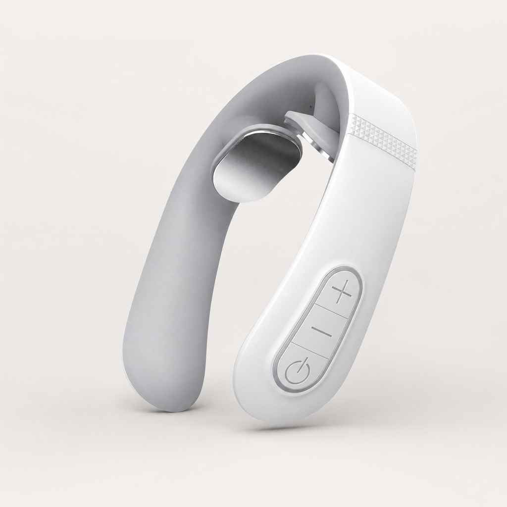 Wearable Neck Massager with Heat (F6) shown in a clear product image